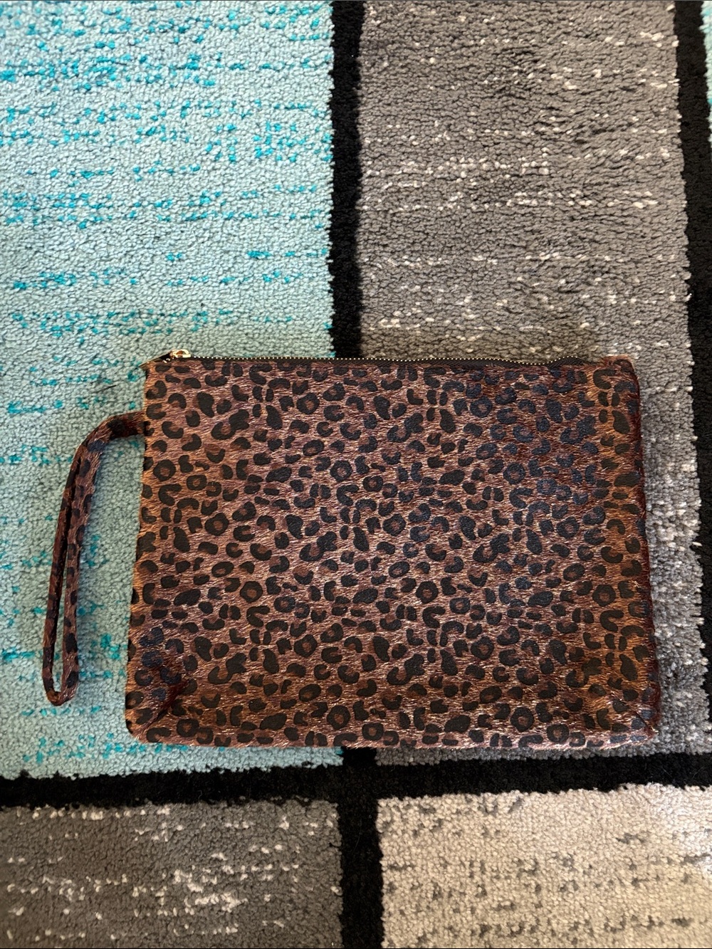 Large Dark Brown/Black Textured Cheetah Print Wristlet Pouch